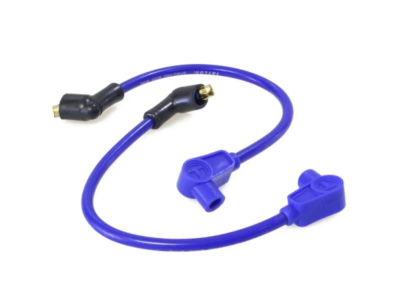 High-performance motorcycle spark plug cap, blue silicone ignition wire connector.