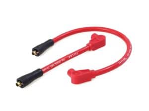Red motorcycle spark plug wire high-performance ignition coil cable for Revelry Motorcycles.