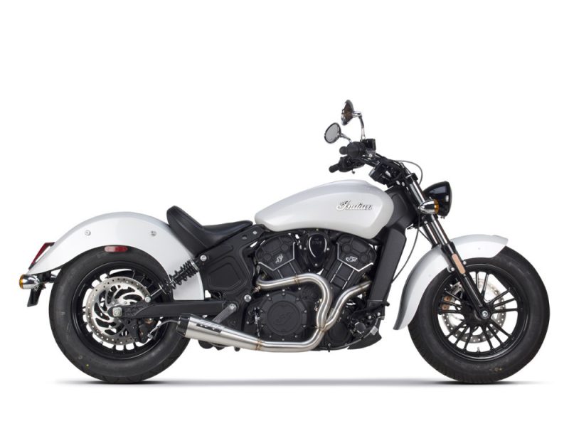 Comp-S 2-into-1 Exhaust - Stainless Steel with Carbon Fiber End Cap. Fits Indian Scout 2015-2024 & fits 2017 Victory Octane.