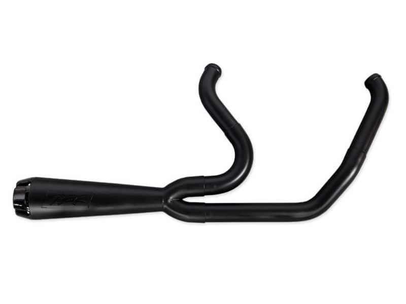 Revelry Motorcycles black motorcycle exhaust pipe with curved design for custom bikes, high-quality Australian-made motorcycle accessories.