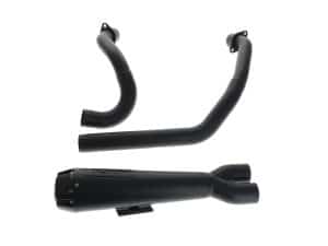Aluminium motorcycle exhaust system with black finish for Revelry Motorcycles bikes.