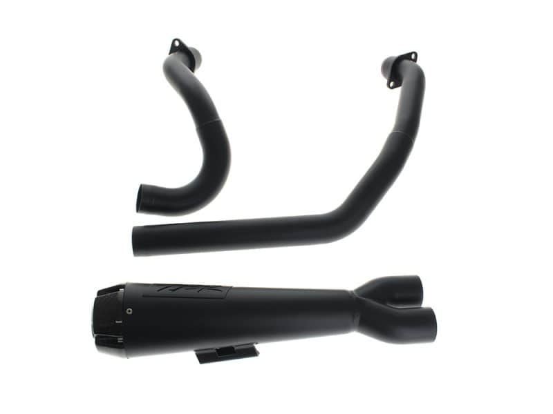Comp-S 2-into-1 Exhaust - Black with Carbon Fiber End Cap. Fits Indian Cruiser 2022up Aluminium motorcycle exhaust system with black finish for Revelry Motorcycles bikes.