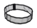 Black reflective riding gear belt for motorcyclists, safety and visibility accessory.