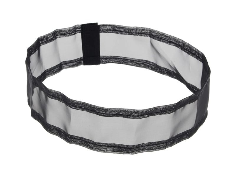 Black reflective riding gear belt for motorcyclists, safety and visibility accessory.