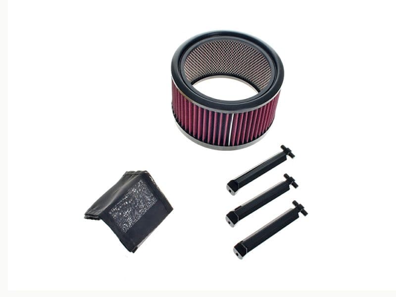 High-performance air filter kit for Revelry Motorcycles motorcycle engines, including filter and tools.
