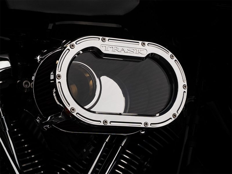 Sleek motorcycle air filter with chrome accents for Revelry Motorcycles enthusiasts.