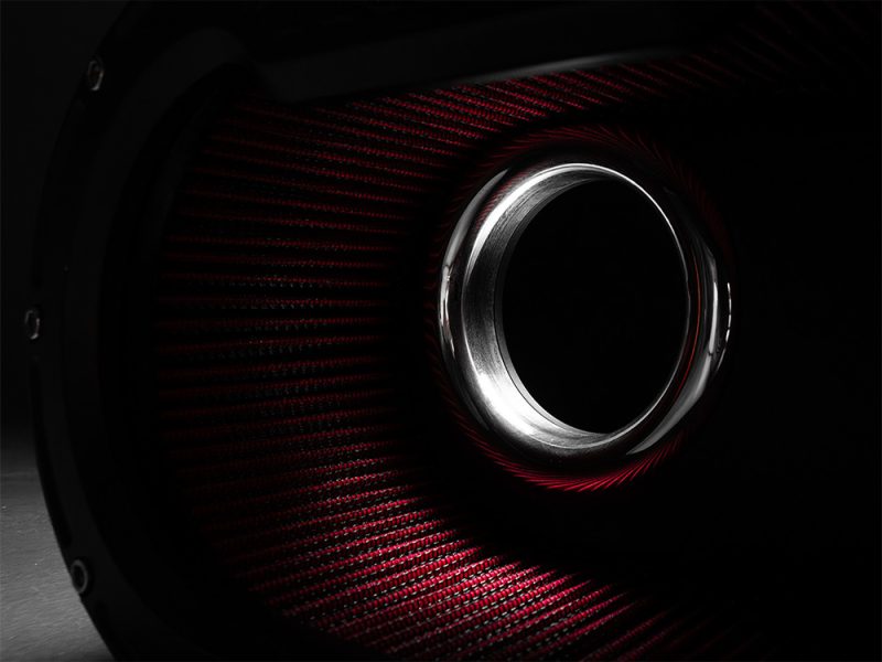 High-performance motorcycle air filter with red and black details for Revelry Motorcycles.