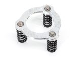 Aluminium motorcycle spring preload adjuster with four black springs for bike suspension enhancement.
