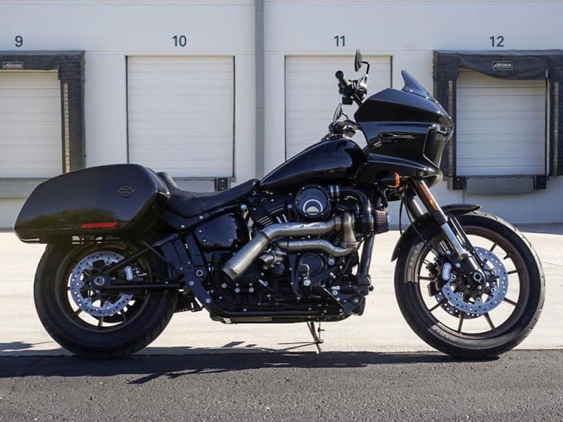 Tornado Turbo Kit - Stainless Exhaust Harley-Davidson touring motorcycle with black finish and saddlebags.