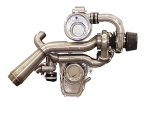 Aluminium motorcycle turbocharger with boost pressure gauge, high-performance motorcycle parts.