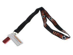 Lanyard with TechniQ Research logo for motorcycle enthusiasts and bike gear.