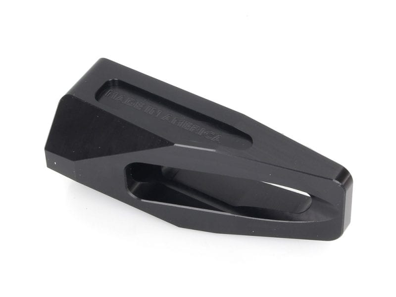 High-quality motorcycle chain guide block for Revelry Motorcycles, durable black alloy.