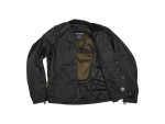 Lightweight black motorcycle jacket with breathable lining for riding comfort.