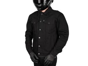 Black denim motorcycle jacket for men at Revelry Motorcycles, Australian-designed bike apparel.