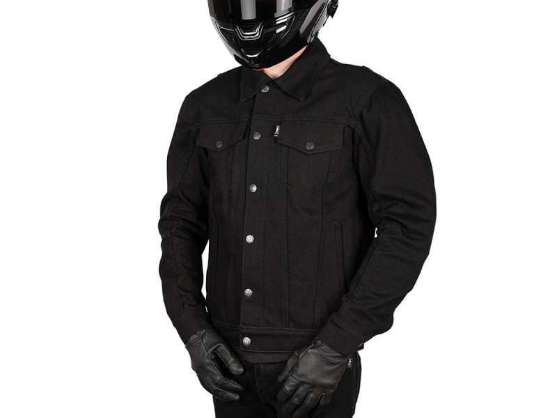 Black denim motorcycle jacket for men at Revelry Motorcycles, Australian-designed bike apparel.