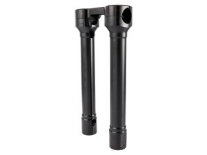 Black motorcycle front forks for Revelry Motorcycles, high-performance bicycle suspension components.
