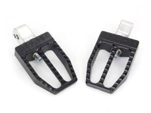 Lightweight motorcycle footpegs for Revelry Motorcycles, high-quality aluminium design.