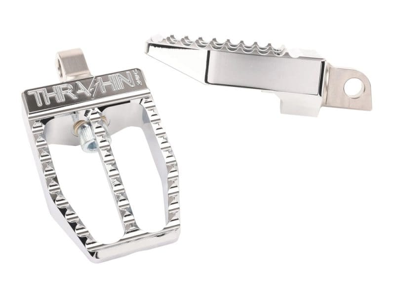 Militant Footpegs with HD Male Mount - Chrome Aluminium motorcycle footpegs for Revelry Motorcycles, durable and stylish riding accessories.