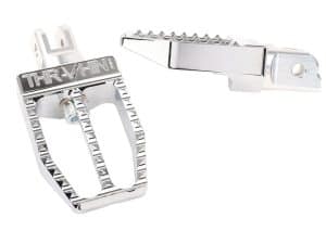 Aluminium motorcycle foot pegs for Revelry Motorcycles, durable and lightweight custom accessories.