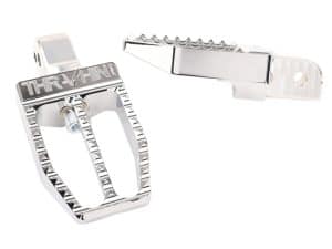 Aluminium motorcycle foot pegs with "THRAY" branding for enhanced grip and style.