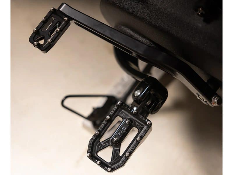 High-quality black motorcycle foot pegs for Revelry Motorcycles, durable and stylish.