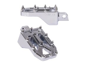 Lightweight aluminium motorcycle foot pegs for Revelry Motorcycles, quality precision components for custom builds.
