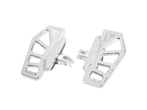 Aluminium motorcycle footpegs with engraved grip pattern for Revelry Motorcycles Australia.