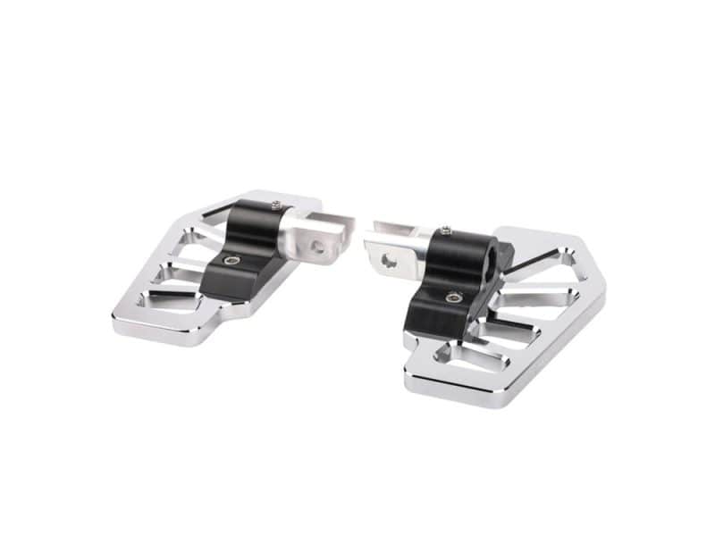 Aluminium motorcycle footpeg mounts for customisation and enhanced riding experience.