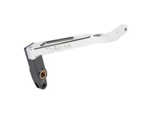 Aluminium motorcycle shift lever with brass bushing, compatible with custom Harley-Davidson bikes.