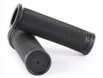 Black motorcycle handlebar grips for Triumph models, durable rubber material, optimal grip.