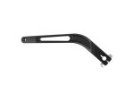 Aluminium brake arm for motorcycles, black anodised, lightweight, durable, suitable for custom motorcycle builds.