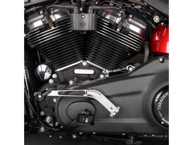 V-style motorcycle engine with chrome and black components, detailed close-up for motorcycle enthusiasts.