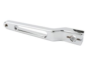 Chrome motorcycle footpeg mounting bracket for Revelry Motorcycles.