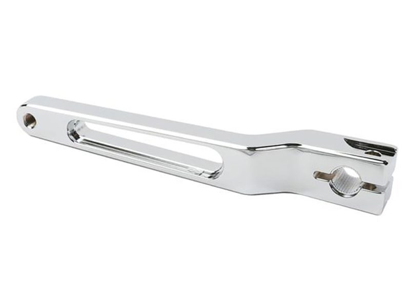 Chrome motorcycle footpeg mounting bracket for Revelry Motorcycles.