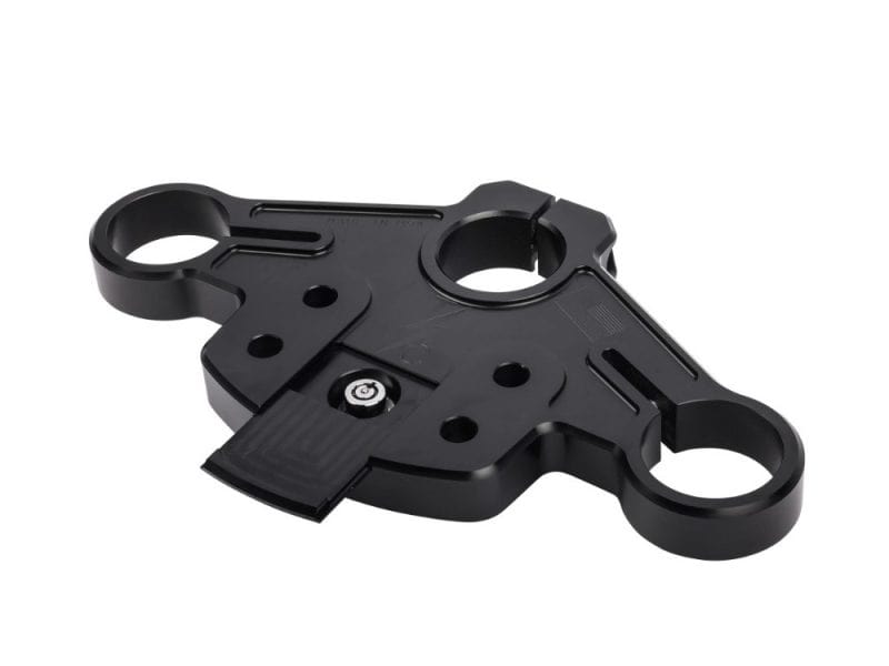 Lightweight motorcycle steering damper mount for enhanced bike stability.