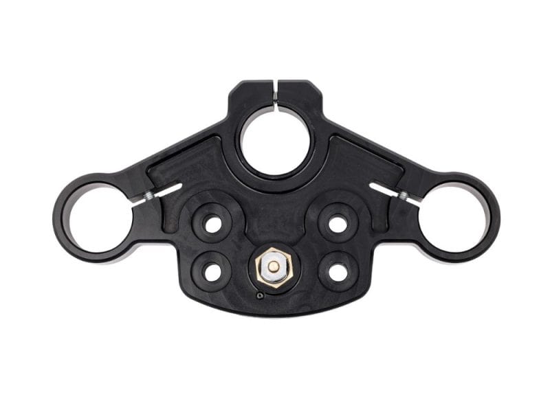 High-quality motorcycle steering damper mount for Revelry Motorcycles.