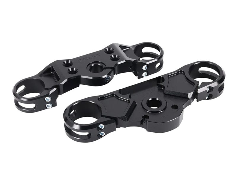 Triple Tree Kit - Black. Fits Low Rider ST 2022up Lightweight black motorcycle handlebar risers for enhanced riding comfort and control.