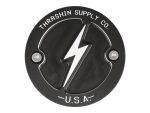 Lightning bolt logo metal motorcycle fuel cap - Thrasher Supply Co, USA.