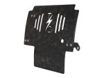 Carbon fibre motorcycle radiator guard from Revelry Motorcycles for enhanced bike protection and style.