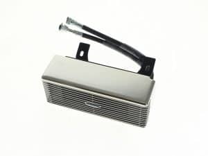 High-performance motorcycle oil cooler with hoses, ideal for Revelry Motorcycles.