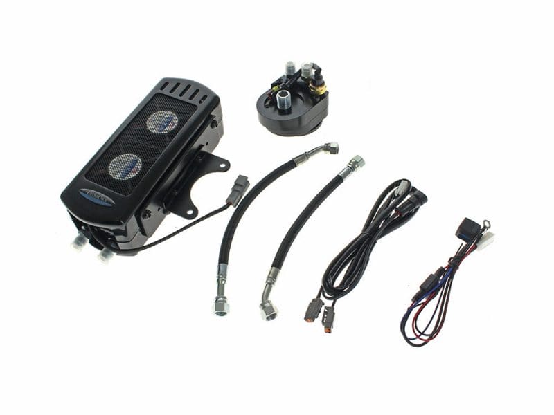 High-performance motorcycle cooling system with hoses and wiring for Revelry Motorcycles in Australia.