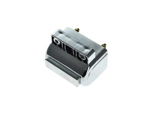 Polished motorcycle air filter housing for Harley Davidson bikes.