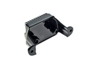 Compact motorcycle battery holder for Revelry Motorcycles custom bikes.