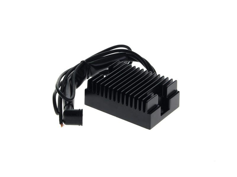 Regulator - Black. Fits FL & FX 1970-1975 High-performance motorcycle voltage regulator rectifier for Revelry Motorcycles.
