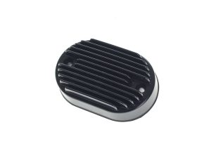 Aluminium motorcycle air cleaner cover with black fins for custom Harley Davidson bikes.