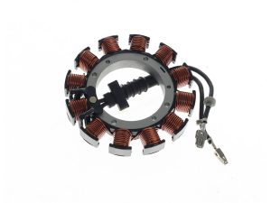 High-performance motorcycle stator coil for Revelry Motorcycles, essential for engine power.
