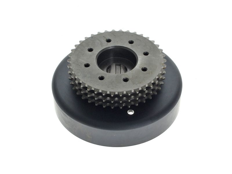 High-performance motorcycle sprocket and pulley for Revelry Motorcycles custom bikes.