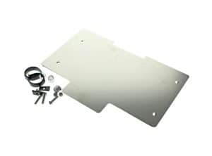 Aluminium motorcycle mounting plate with screws and brackets for Revelry Motorcycles.