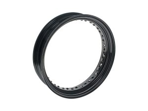 Black motorcycle wheel rim for custom Revelry Motorcycles builds.