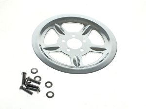 Aluminium motorcycle wheel with bolts and washers, suitable for custom bikes.